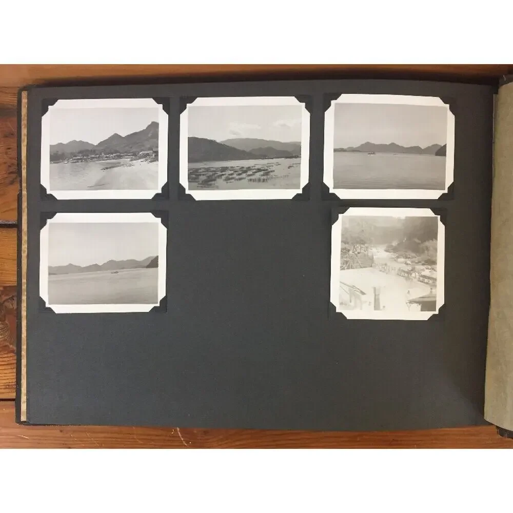 Vtg WWII Era Japanese Black Lacquer Mother Of Pearl Inlay Painted Photo Album